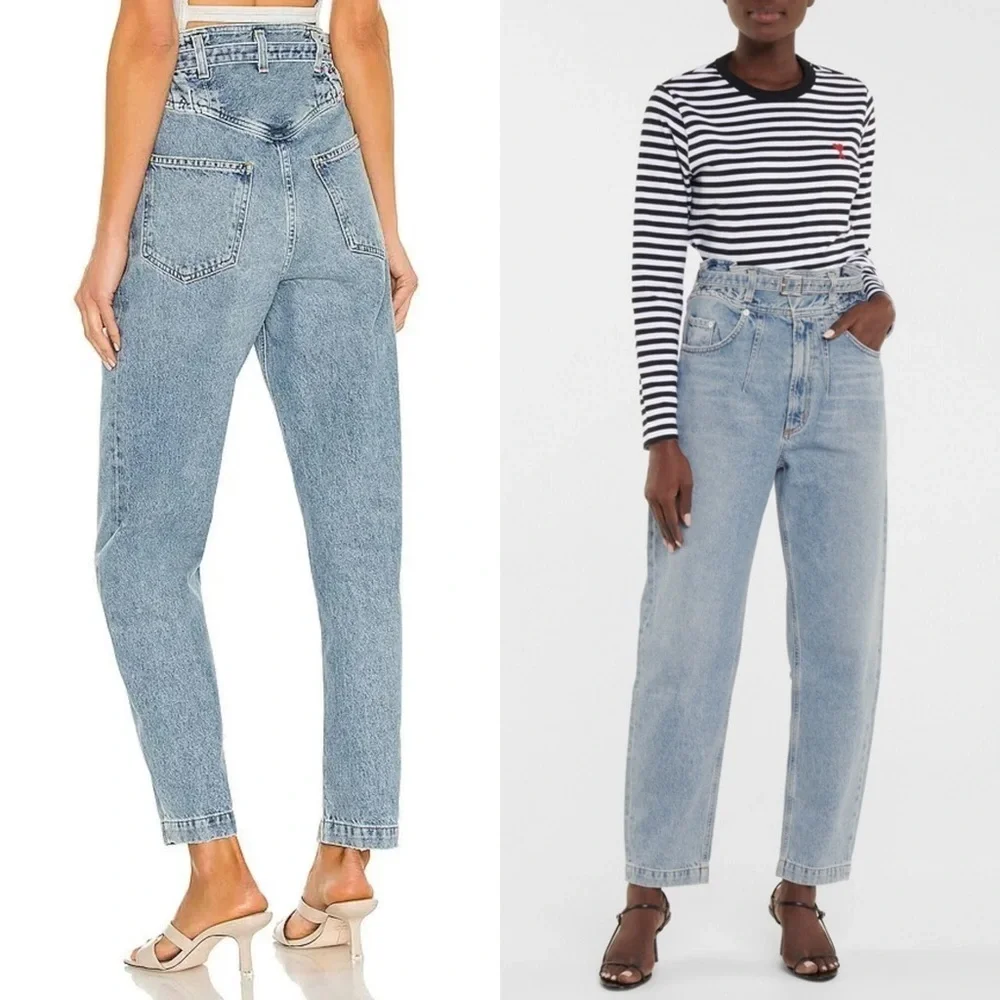 AGOLDE 90s High Rise Belted Paperbag Waist Organic Cotton Denim Tapered Jeans 28